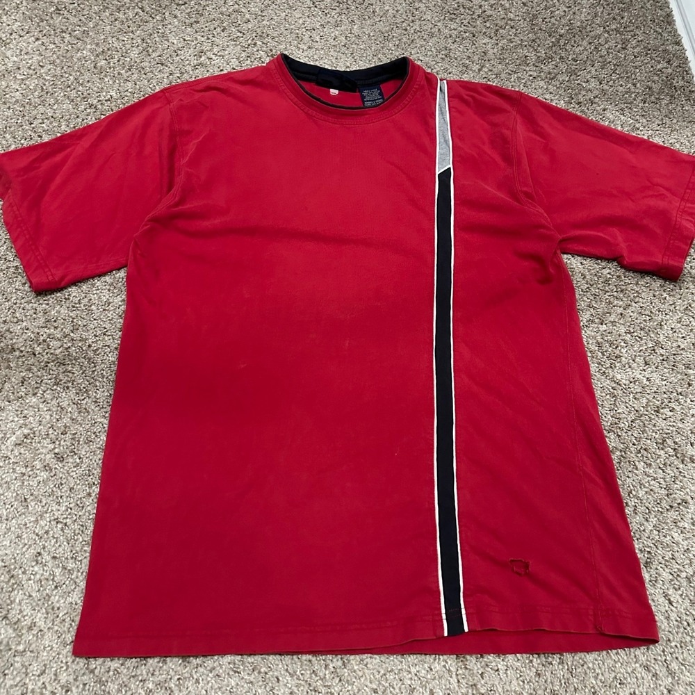 Vintage Unbranded Mens T-Shirt Large Red Preowned Hole Racing Stripe